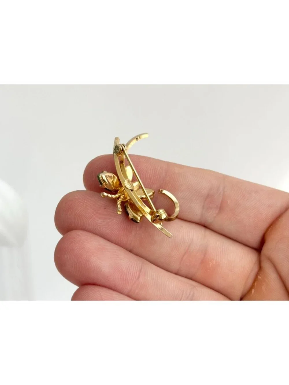 12k Gold Filled Carl Art Butterfly Figural Coral & Jade Vintage Brooch Pin